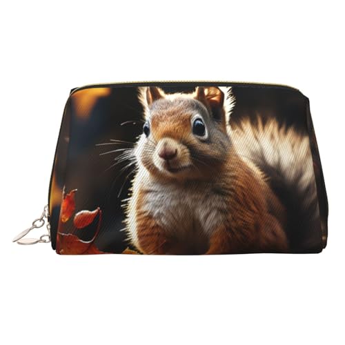 FZQVSLCM Reise-Make-up-Tasche, wasserdichte Make-up-Tasche für Geldbörse, Leder-Kulturtasche für Damen, Kosmetiktasche, Organizer, Eichhörnchen im Wald, Make-up-Tasche mit Reißverschluss von FZQVSLCM