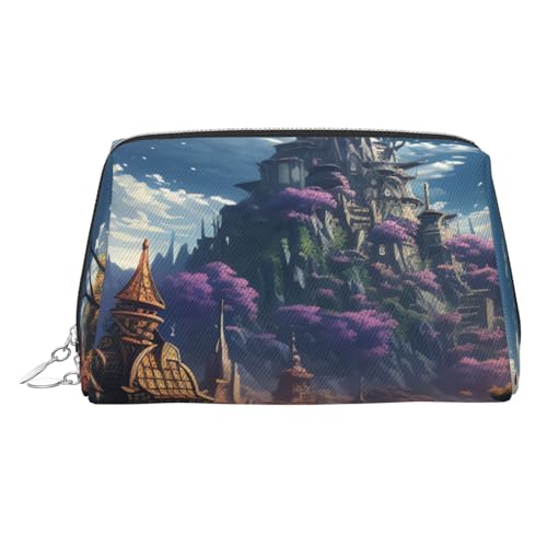 FZQVSLCM Reise-Make-up-Tasche, wasserdichte Make-up-Tasche für Geldbörse, Leder-Kulturtasche für Damen, Kosmetiktasche, Organizer, Fantasiestadt, Make-up-Tasche mit Reißverschluss, Make-up-Taschen für von FZQVSLCM