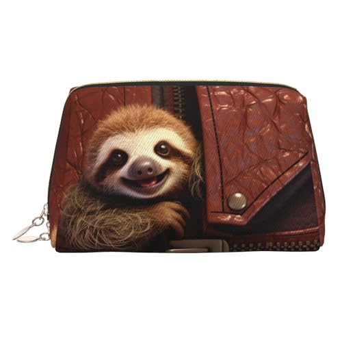 FZQVSLCM Reise-Make-up-Tasche, wasserdichte Make-up-Tasche für Geldbörse, Leder-Kulturtasche für Damen, Kosmetiktasche, Organizer, Faultier auf Reißverschluss, Make-up-Tasche mit Reißverschluss von FZQVSLCM