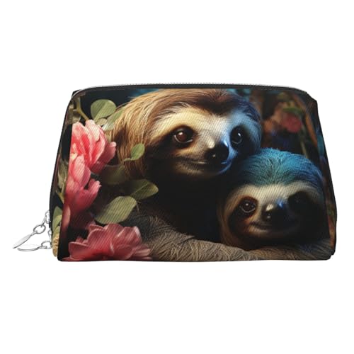 FZQVSLCM Reise-Make-up-Tasche, wasserdichte Make-up-Tasche für Geldbörse, Leder-Kulturtasche für Damen, Kosmetiktasche, Organizer, Faultier und Baby-Faultier-Make-up-Tasche mit Reißverschluss von FZQVSLCM