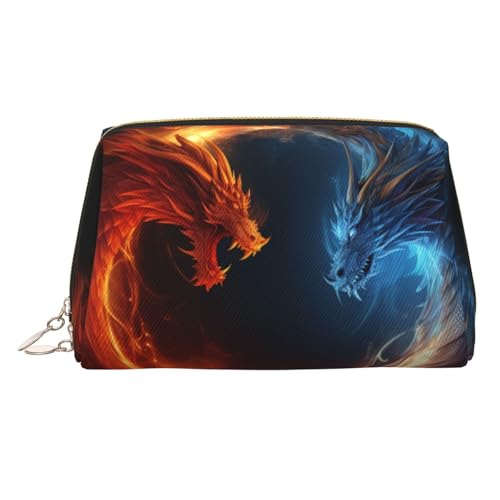 FZQVSLCM Reise-Make-up-Tasche, wasserdichte Make-up-Tasche für Geldbörse, Leder-Kulturtasche für Damen, Kosmetiktasche, Organizer, Feuer- und Eisdrachen, Make-up-Tasche mit Reißverschluss von FZQVSLCM