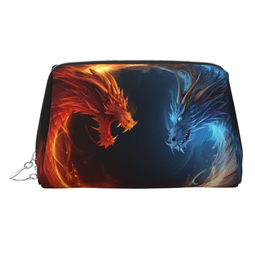FZQVSLCM Reise-Make-up-Tasche, wasserdichte Make-up-Tasche für Geldbörse, Leder-Kulturtasche für Damen, Kosmetiktasche, Organizer, Feuer- und Eisdrachen, Make-up-Tasche mit Reißverschluss von FZQVSLCM