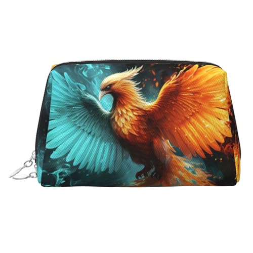 FZQVSLCM Reise-Make-up-Tasche, wasserdichte Make-up-Tasche für Geldbörse, Leder-Kulturtasche für Damen, Kosmetiktasche, Organizer, Feuer- und Wasserphoenix-Make-up-Tasche mit Reißverschluss von FZQVSLCM