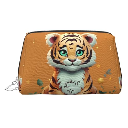 FZQVSLCM Reise-Make-up-Tasche, wasserdichte Make-up-Tasche für Geldbörse, Leder-Kulturtasche für Damen, Kosmetiktasche, Organizer, Jahr des Tigers, lustige Tiger-Make-up-Tasche mit Reißverschluss von FZQVSLCM