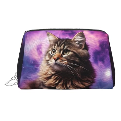 FZQVSLCM Reise-Make-up-Tasche, wasserdichte Make-up-Tasche für Geldbörse, Leder-Kulturtasche für Damen, Kosmetiktasche, Organizer, Katze, die im Nebel sitzt, Make-up-Tasche mit Reißverschluss von FZQVSLCM