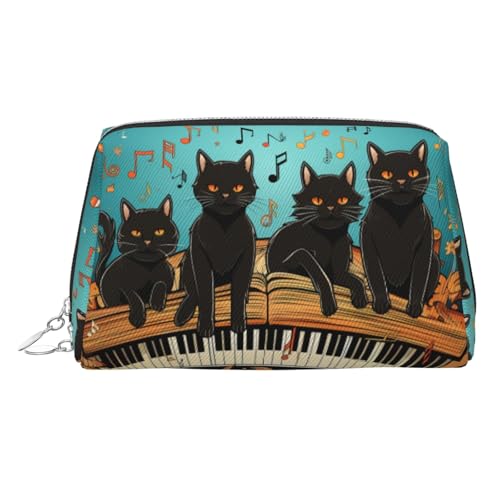 FZQVSLCM Reise-Make-up-Tasche, wasserdichte Make-up-Tasche für Geldbörse, Leder-Kulturtasche für Damen, Kosmetiktasche, Organizer, Katzen, die auf der Klaviertastatur liegen, Make-up-Tasche mit von FZQVSLCM