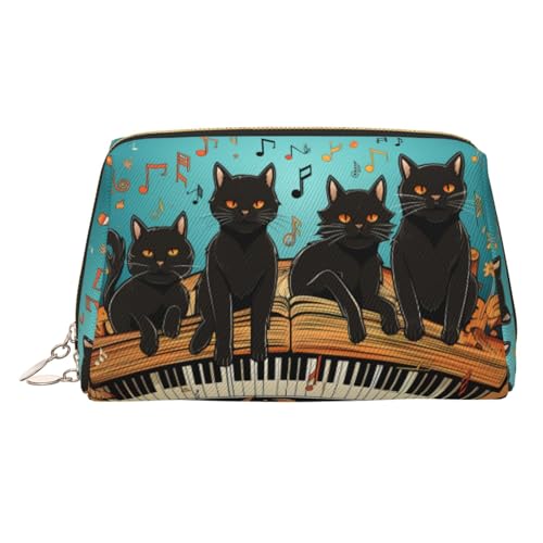 FZQVSLCM Reise-Make-up-Tasche, wasserdichte Make-up-Tasche für Geldbörse, Leder-Kulturtasche für Damen, Kosmetiktasche, Organizer, Katzen, die auf der Klaviertastatur liegen, Make-up-Tasche mit von FZQVSLCM