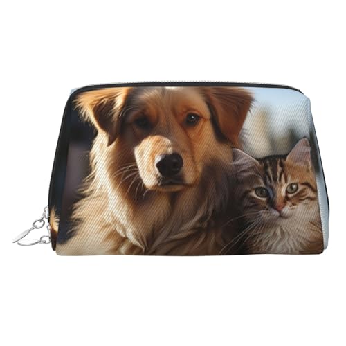 FZQVSLCM Reise-Make-up-Tasche, wasserdichte Make-up-Tasche für Geldbörse, Leder-Kulturtasche für Damen, Kosmetiktasche, Organizer, Katzen und Hunde, Make-up-Tasche mit Reißverschluss, Make-up-Tasche von FZQVSLCM