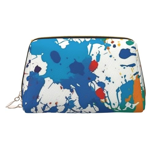 FZQVSLCM Reise-Make-up-Tasche, wasserdichte Make-up-Tasche für Geldbörse, Leder-Kulturtasche für Damen, Kosmetiktasche, Organizer, Muster von Farbspritzern, Make-up-Tasche mit Reißverschluss von FZQVSLCM