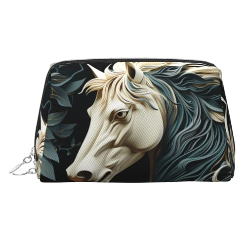 FZQVSLCM Reise-Make-up-Tasche, wasserdichte Make-up-Tasche für Geldbörse, Leder-Kulturtasche für Damen, Kosmetiktasche, Organizer, Pferdemuster, Make-up-Tasche mit Reißverschluss, Make-up-Tasche für von FZQVSLCM