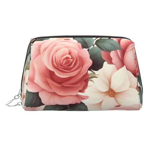 FZQVSLCM Reise-Make-up-Tasche, wasserdichte Make-up-Tasche für Geldbörse, Leder-Kulturtasche für Damen, Kosmetiktasche, Organizer, Rosen-Blumen-Make-up-Tasche mit Reißverschluss, Make-up-Tasche für von FZQVSLCM