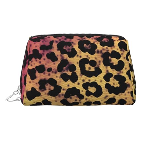 FZQVSLCM Reise-Make-up-Tasche, wasserdichte Make-up-Tasche für Geldbörse, Leder-Kulturtasche für Damen, Kosmetiktasche, Organizer, Stern-Leopardenmuster, Make-up-Tasche mit Reißverschluss von FZQVSLCM