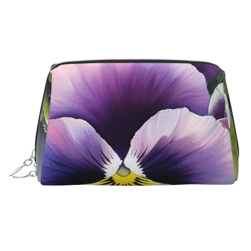 FZQVSLCM Reise-Make-up-Tasche, wasserdichte Make-up-Tasche für Geldbörse, Leder-Kulturtasche für Damen, Kosmetiktasche, Organizer, Stiefmütterchen, Perfektion, Make-up-Tasche mit Reißverschluss von FZQVSLCM