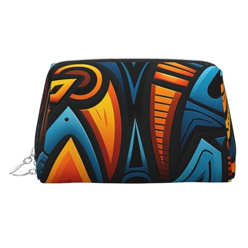 FZQVSLCM Reise-Make-up-Tasche, wasserdichte Make-up-Tasche für Geldbörse, Leder-Kulturtasche für Damen, Kosmetiktasche, Organizer, afrikanischer Stil, Textilmuster, Make-up-Tasche mit Reißverschluss von FZQVSLCM