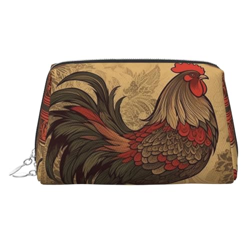 FZQVSLCM Reise-Make-up-Tasche, wasserdichte Make-up-Tasche für Geldbörse, Leder-Kulturtasche für Damen, Kosmetiktasche, Organizer, alte Hahn-Illustration, Make-up-Tasche mit Reißverschluss von FZQVSLCM