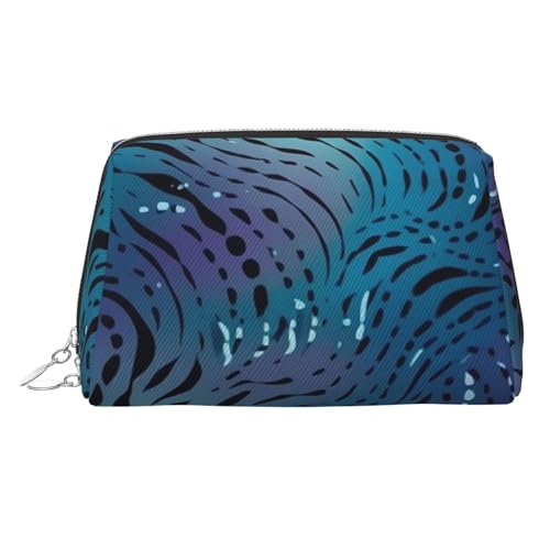 FZQVSLCM Reise-Make-up-Tasche, wasserdichte Make-up-Tasche für Geldbörse, Leder-Kulturtasche für Damen, Kosmetiktasche, Organizer, blauer Zebradruck, Make-up-Tasche mit Reißverschluss, Make-up-Tasche von FZQVSLCM