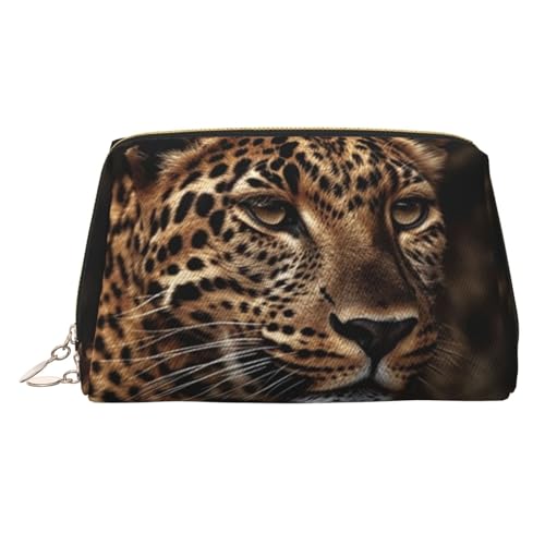 FZQVSLCM Reise-Make-up-Tasche, wasserdichte Make-up-Tasche für Geldbörse, Leder-Kulturtasche für Damen, Kosmetiktasche, Organizer, braunes Leopardenbild, Make-up-Tasche mit Reißverschluss von FZQVSLCM