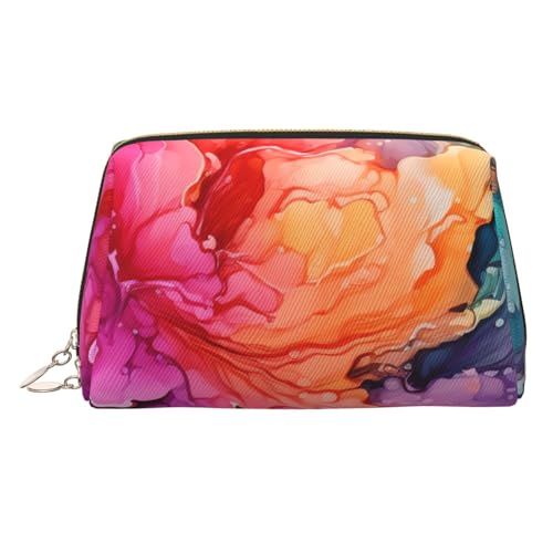 FZQVSLCM Reise-Make-up-Tasche, wasserdichte Make-up-Tasche für Geldbörse, Leder-Kulturtasche für Damen, Kosmetiktasche, Organizer, bunte Aquarellmalerei, Make-up-Tasche mit Reißverschluss von FZQVSLCM