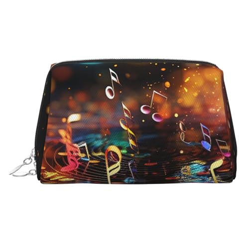 FZQVSLCM Reise-Make-up-Tasche, wasserdichte Make-up-Tasche für Geldbörse, Leder-Kulturtasche für Damen, Kosmetiktasche, Organizer, bunte Musiknoten, Make-up-Tasche mit Reißverschluss, Make-up-Tasche von FZQVSLCM
