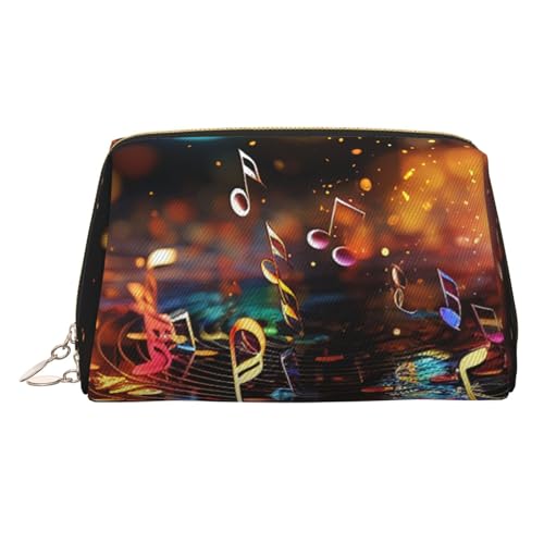 FZQVSLCM Reise-Make-up-Tasche, wasserdichte Make-up-Tasche für Geldbörse, Leder-Kulturtasche für Damen, Kosmetiktasche, Organizer, bunte Musiknoten, Make-up-Tasche mit Reißverschluss, Make-up-Tasche von FZQVSLCM