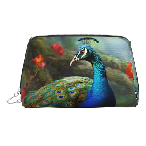 FZQVSLCM Reise-Make-up-Tasche, wasserdichte Make-up-Tasche für Geldbörse, Leder-Kulturtasche für Damen, Kosmetiktasche, Organizer, bunter Pfau, Make-up-Tasche mit Reißverschluss, Make-up-Tasche für von FZQVSLCM