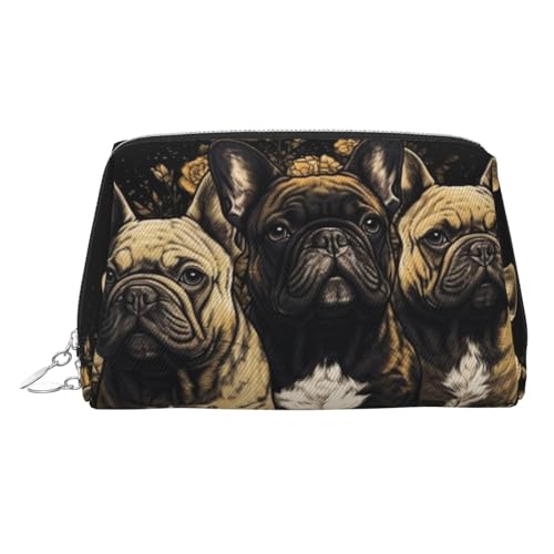 FZQVSLCM Reise-Make-up-Tasche, wasserdichte Make-up-Tasche für Geldbörse, Leder-Kulturtasche für Damen, Kosmetiktasche, Organizer, drei französische Bulldoggen, Make-up-Tasche mit Reißverschluss von FZQVSLCM