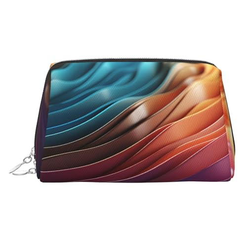 FZQVSLCM Reise-Make-up-Tasche, wasserdichte Make-up-Tasche für Geldbörse, Leder-Kulturtasche für Damen, Kosmetiktasche, Organizer, farbige Linien, Make-up-Tasche mit Reißverschluss, Make-up-Taschen von FZQVSLCM