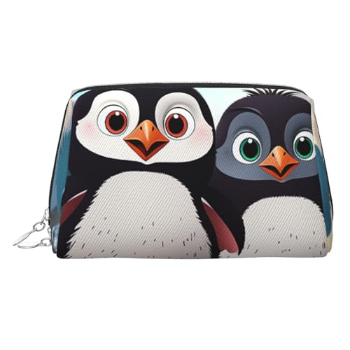 FZQVSLCM Reise-Make-up-Tasche, wasserdichte Make-up-Tasche für Geldbörse, Leder-Kulturtasche für Damen, Kosmetiktasche, Organizer, fünf niedliche Pinguine, Make-up-Tasche mit Reißverschluss von FZQVSLCM