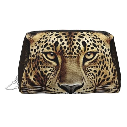 FZQVSLCM Reise-Make-up-Tasche, wasserdichte Make-up-Tasche für Geldbörse, Leder-Kulturtasche für Damen, Kosmetiktasche, Organizer, gemustert, Leopardenkopf-Make-up-Tasche mit Reißverschluss von FZQVSLCM