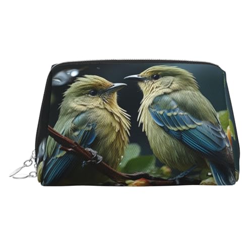 FZQVSLCM Reise-Make-up-Tasche, wasserdichte Make-up-Tasche für Geldbörse, Leder-Kulturtasche für Damen, Kosmetiktasche, Organizer, grüne Vögel, Make-up-Tasche mit Reißverschluss, Make-up-Tasche für von FZQVSLCM