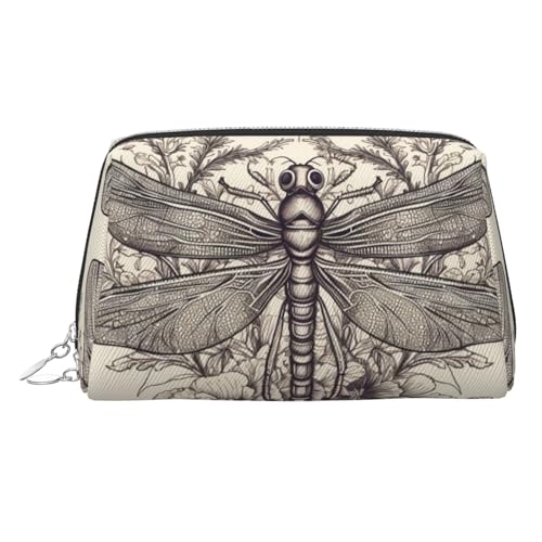 FZQVSLCM Reise-Make-up-Tasche, wasserdichte Make-up-Tasche für Geldbörse, Leder-Kulturtasche für Damen, Kosmetiktasche, Organizer, handgezeichnete Libellen-Make-up-Tasche mit Reißverschluss von FZQVSLCM
