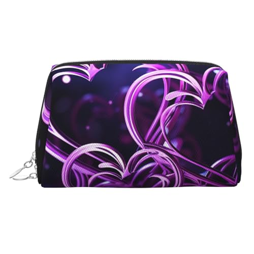 FZQVSLCM Reise-Make-up-Tasche, wasserdichte Make-up-Tasche für Geldbörse, Leder-Kulturtasche für Damen, Kosmetiktasche, Organizer, modische lila Herzen, Make-up-Tasche mit Reißverschluss von FZQVSLCM