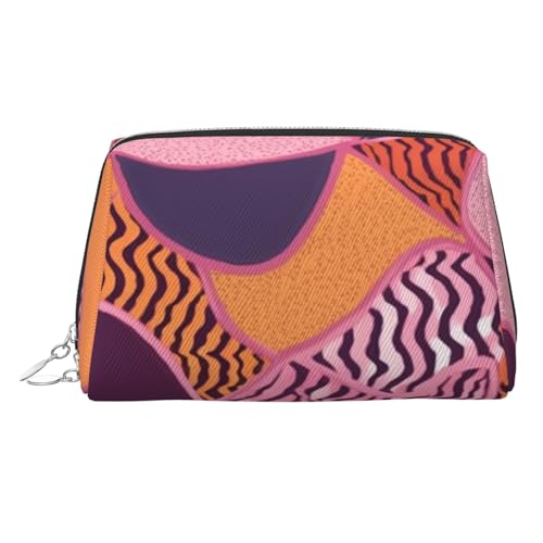 FZQVSLCM Reise-Make-up-Tasche, wasserdichte Make-up-Tasche für Geldbörse, Leder-Kulturtasche für Damen, Kosmetiktasche, Organizer, orangefarbenes Muster, Make-up-Tasche mit Reißverschluss von FZQVSLCM