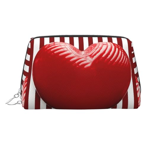 FZQVSLCM Reise-Make-up-Tasche, wasserdichte Make-up-Tasche für Geldbörse, Leder-Kulturtasche für Damen, Kosmetiktasche, Organizer, rot und weiß gestreiftes Herz, Make-up-Tasche mit Reißverschluss von FZQVSLCM