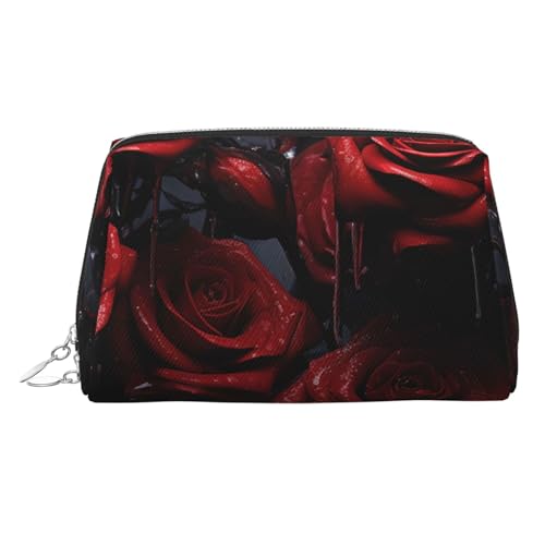 FZQVSLCM Reise-Make-up-Tasche, wasserdichte Make-up-Tasche für Geldbörse, Leder-Kulturtasche für Damen, Kosmetiktasche, Organizer, rote Rose, Fotomake-up-Tasche mit Reißverschluss, Make-up-Tasche für von FZQVSLCM