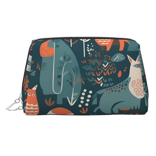 FZQVSLCM Reise-Make-up-Tasche, wasserdichte Make-up-Tasche für Geldbörse, Leder-Kulturtasche für Damen, Kosmetiktasche, Organizer, skandinavische Tiere, Make-up-Tasche mit Reißverschluss von FZQVSLCM