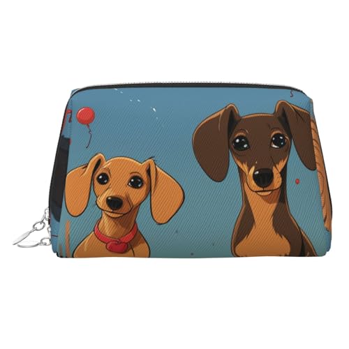 FZQVSLCM Reise-Make-up-Tasche, wasserdichte Make-up-Tasche für Geldbörse, Leder-Kulturtasche für Damen, Kosmetiktasche, Organizer, zwei Dackel, Make-up-Tasche mit Reißverschluss, Make-up-Taschen für von FZQVSLCM