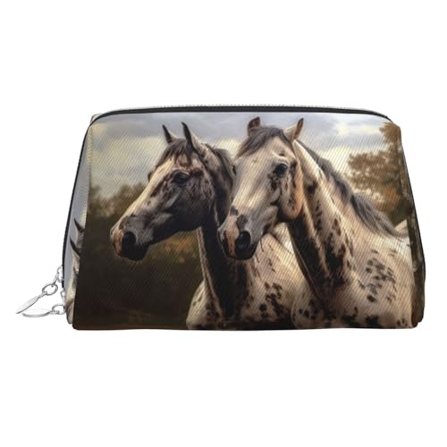 FZQVSLCM Reise-Make-up-Tasche, wasserdichte Make-up-Tasche für Geldbörse, Leder-Kulturtasche für Damen, Kosmetiktasche, Organizer, zwei Pferde, Make-up-Tasche mit Reißverschluss, Make-up-Taschen für von FZQVSLCM