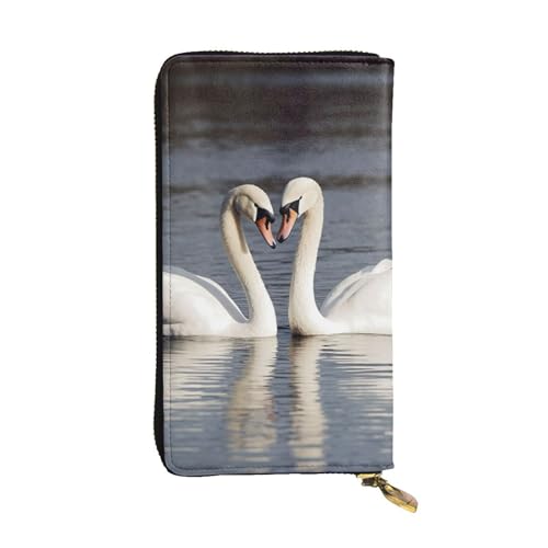 FZQVSLCM Romantische weiße Swan-Ledergeldbörse für Damen, lange Münzbörse, ultradünn, Kreditkartenhalter, Bifold Clutch von FZQVSLCM