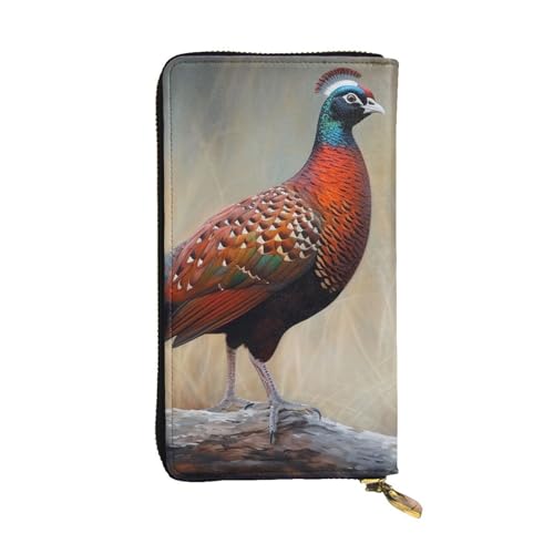 FZQVSLCM Roter Fasan, Ledergeldbörse für Damen, lange Münzbörse, ultradünn, Kreditkartenhalter, doppelt gefaltete Clutch von FZQVSLCM
