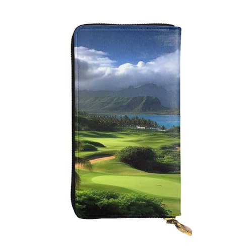 FZQVSLCM Scenic Hawaii Golf Geldbörse aus tropischem Leder für Damen, lange Münzbörse, ultradünn, Kreditkartenhalter, doppelt gefaltete Clutch von FZQVSLCM