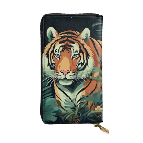 FZQVSLCM Schmetterling und Tiger Leder Geldbörse für Frauen Lange Münzbörse Ultra Slim Kreditkartenhalter Bifold Clutch von FZQVSLCM