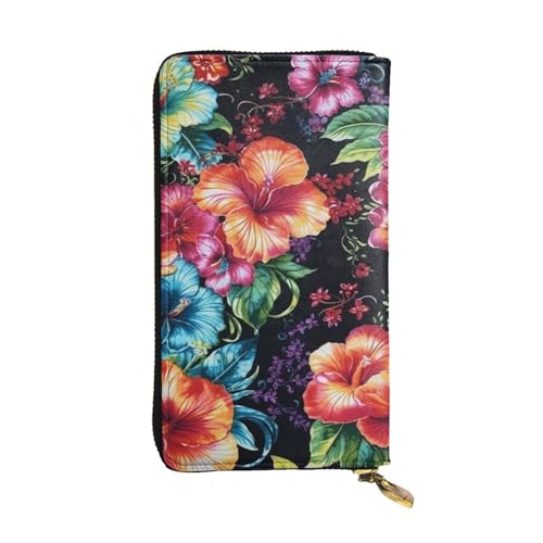 FZQVSLCM Schöne Hibiskusblumen-Ledergeldbörse für Damen, lange Münzbörse, ultradünn, Kreditkartenhalter, Bifold Clutch von FZQVSLCM