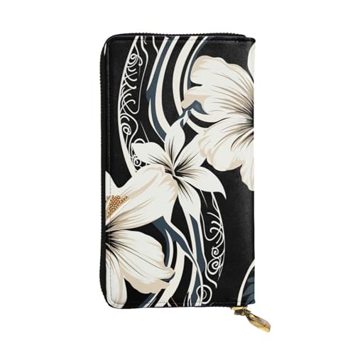 FZQVSLCM Schwarz-weiße hawaiianische Blumen, Ledergeldbörse für Damen, lange Münzbörse, ultradünn, Kreditkartenhalter, doppelt gefaltete Clutch FZQVSLCM Schwarz-weiße hawaiianische Blumen, Ledergeldbörse für Damen, lange Münzbörse, ultradünn, Kreditkartenhalter, doppelt gefaltete Clutch von FZQVSLCM