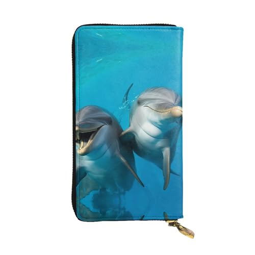 FZQVSLCM Smiling Face Delphins Leder Geldbörse für Frauen Lange Münzbörse Ultra Slim Kreditkarten Halter Bifold Clutch von FZQVSLCM