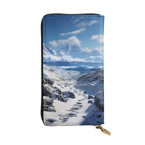 FZQVSLCM Spektakuläre schneebedeckte Berge, Ledergeldbörse für Damen, lange Münzbörse, ultradünn, Kreditkartenhalter, Bifold Clutch von FZQVSLCM