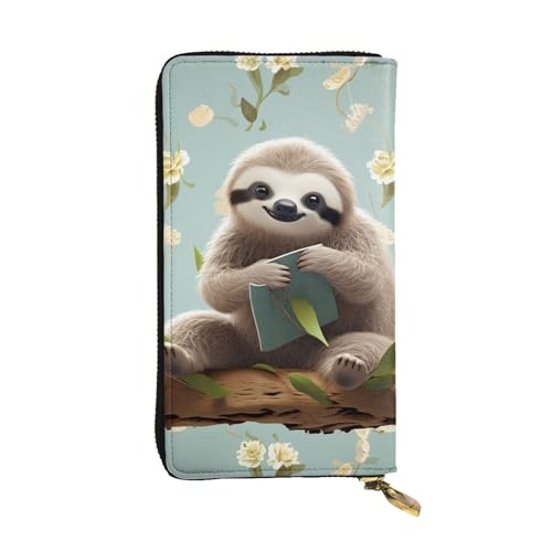 FZQVSLCM Süße Faultiere, Ledergeldbörse für Damen, lange Münzbörse, ultradünn, Kreditkartenhalter, doppelt gefaltete Clutch von FZQVSLCM