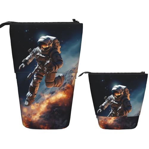 FZQVSLCM Teleskop-Federmäppchen, Astronaut, fliegt im Weltraum, Stehender Stifthalter, Pop-Up-Bleistifttasche, niedlich, aufstellbar, Kosmetiktasche, Reise-Make-up-Tasche, tragbare Kulturbeutel für von FZQVSLCM