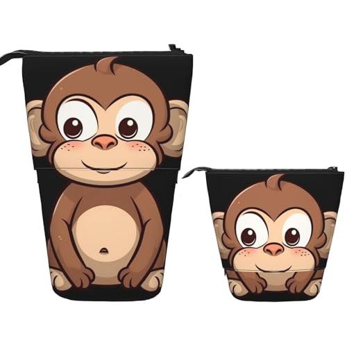 FZQVSLCM Teleskop-Federmäppchen, Cartoon-Affe, stehender Stifthalter, Pop-Up-Bleistifttasche, niedlich, aufstellbar, Kosmetiktasche, Reise-Make-up-Tasche, tragbar, Kulturbeutel für Damen und Herren von FZQVSLCM