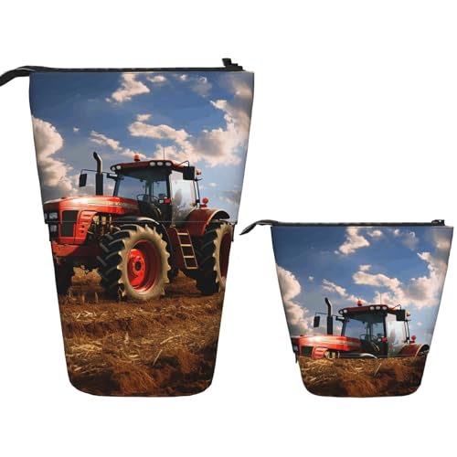 FZQVSLCM Teleskop-Federmäppchen, Fantasie-Farm-Traktor, Stehender Stifthalter, Pop-Up-Bleistifttasche, niedlich, aufstellbar, Kosmetiktasche, Reise-Make-up-Tasche, tragbare Kulturbeutel für Damen und von FZQVSLCM